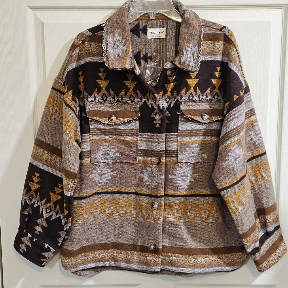 New In Southwestern Aztec Shacket Womens M Mustard Boho Western Jacket - Picture 4 of 7